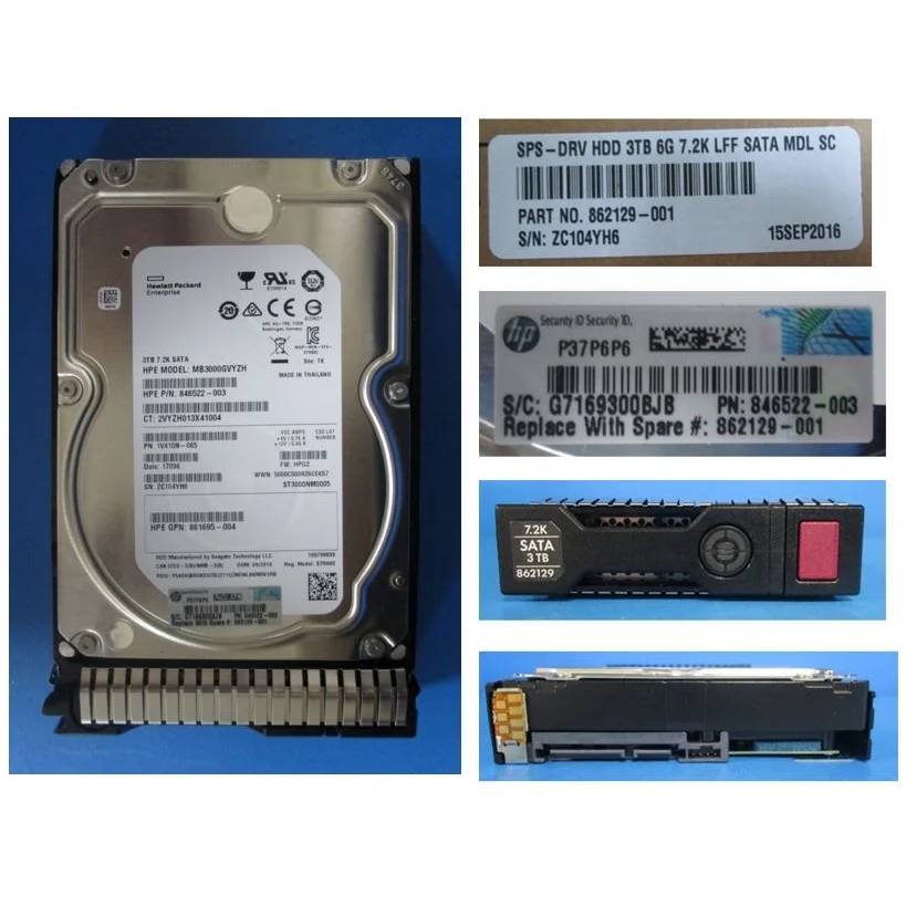 HPE 862129-001 3tb 7200rpm 3.5 Inch Sata-6gbps Lff Sc Midline Hot Swap Hard Drive