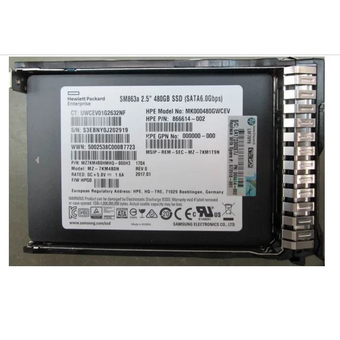 HPE 872518-001 480GB 2.5in DS SATA-6G SC Mixed Use G9 G10 SSD